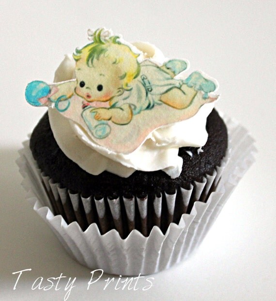 12 Baby Edible Prints - Vintage baby edible decorations for cupcakes and desserts - Baby Shower Il_570xn