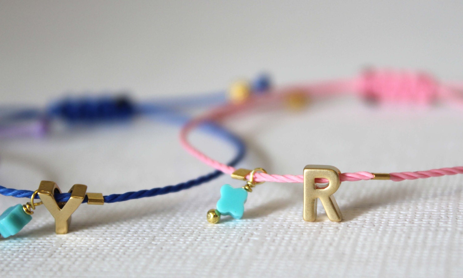 Tiny Gold Letter Friendship Bracelet. 14k Matt Gold Plated