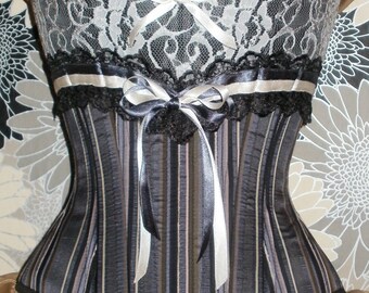 Grey Taffeta and Lace Over-Bust Corset