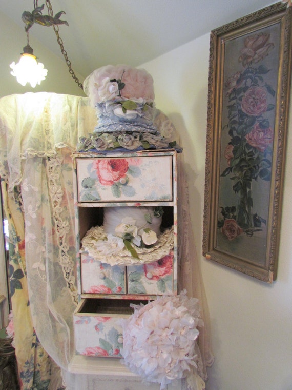 Vintage Wallpaper Rose Chest of Drawers Lingerie Chest