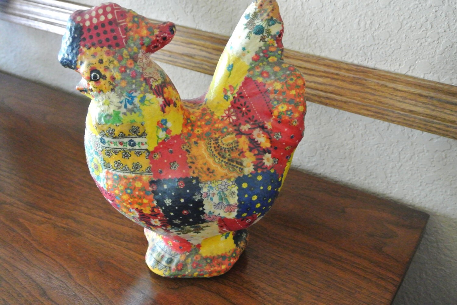 Vintage Calico Chicken Paper Mache