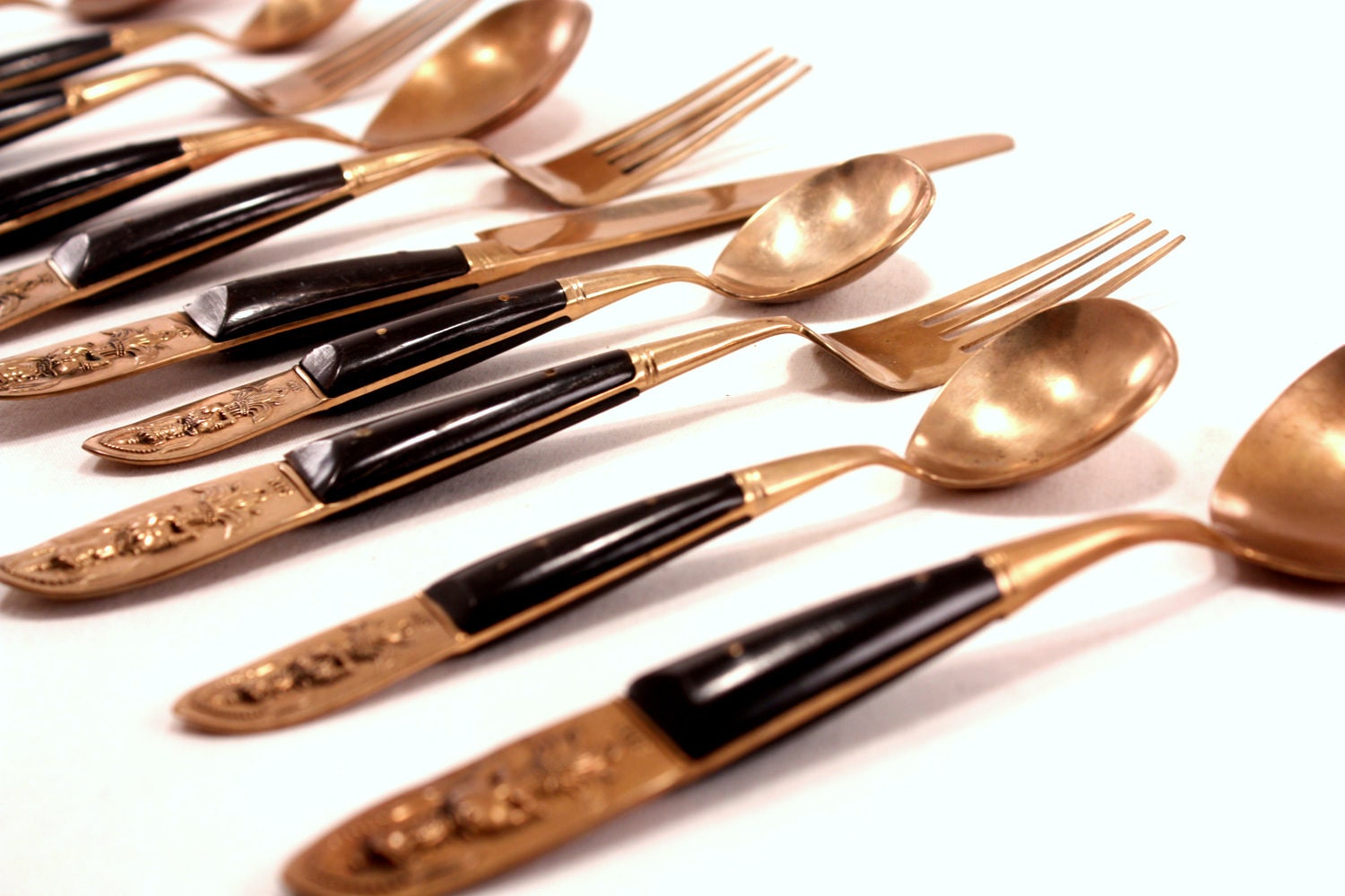 Vintage Gilded Brass Siam Flatware Silverware 14 Piece Set