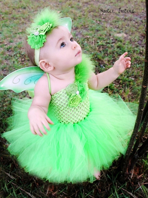 Items similar to The Tinkerbell Headband, Wings, & Tutu Dress Green