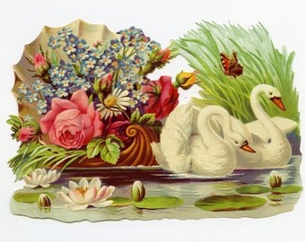 SWAN DIE CUT, Swan Scrap Relief, Victorian Die Cut, Scrap Reliefs, Victorian Scrap Reliefs, Floral Scrap Reliefs, Paper Swans