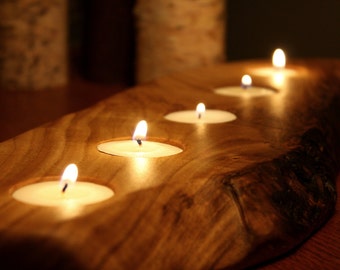 Rustic Wood Tea light Candle Holder- 5 tealight holder- Personalized Candle Holder-Unique Home Decor