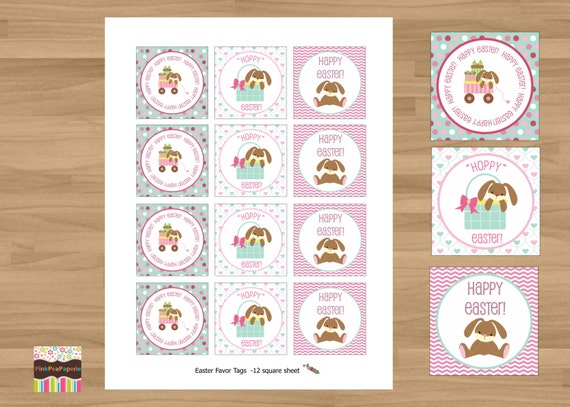 INSTANT DOWNLOAD - Printable Easter Bunny Stickers or Gift Tags (Great to be used as Party Favor Tags or even Cupcake Toppers) Il_570xn
