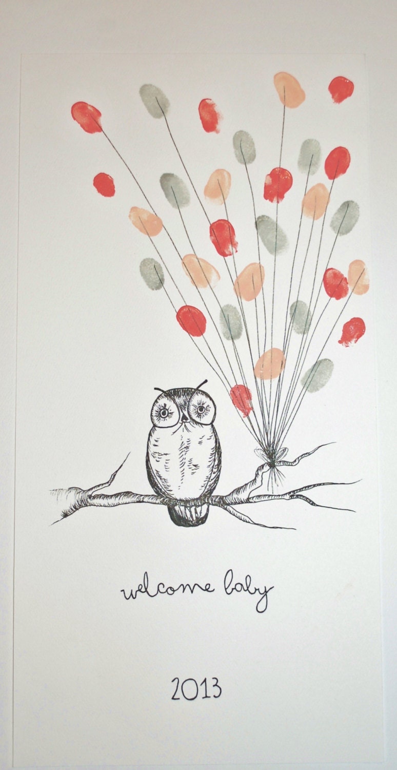 Owl Fingerprint Guest Book/ Nursery Art