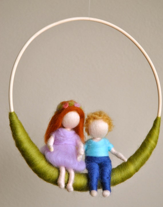 Items similar to Children mobile Waldorf inspired needle felted : 2 ...