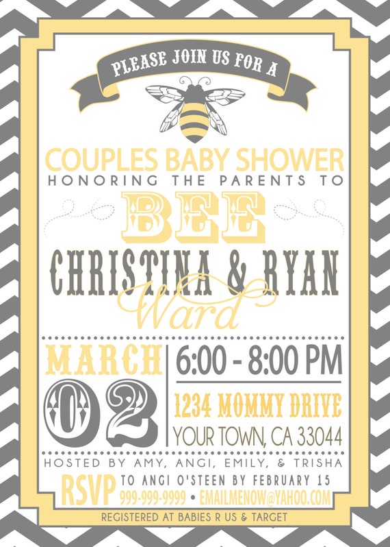 COUPLES baby SHOWER invitation Parents to BEE