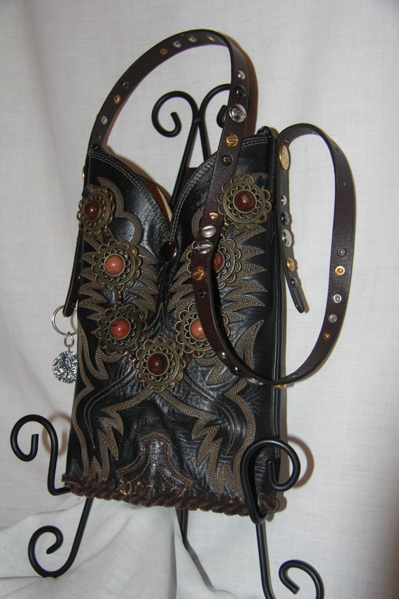 Black Justin leather Western Boot Purse 7128