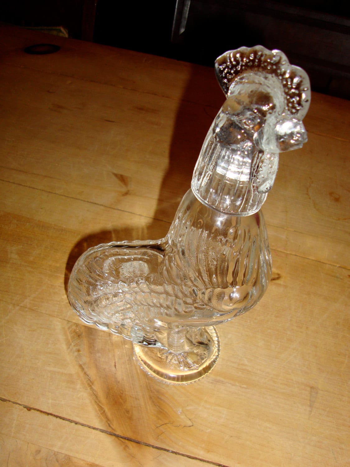 Vintage Glass Rooster Cock Chicken Decanter by bobsfindsndesigns