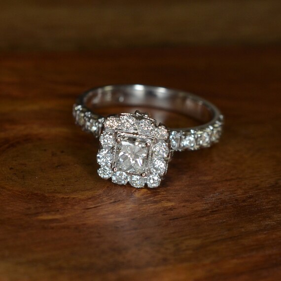 Art Deco Inspired Princess Cut Diamond Engagement Ring 18k