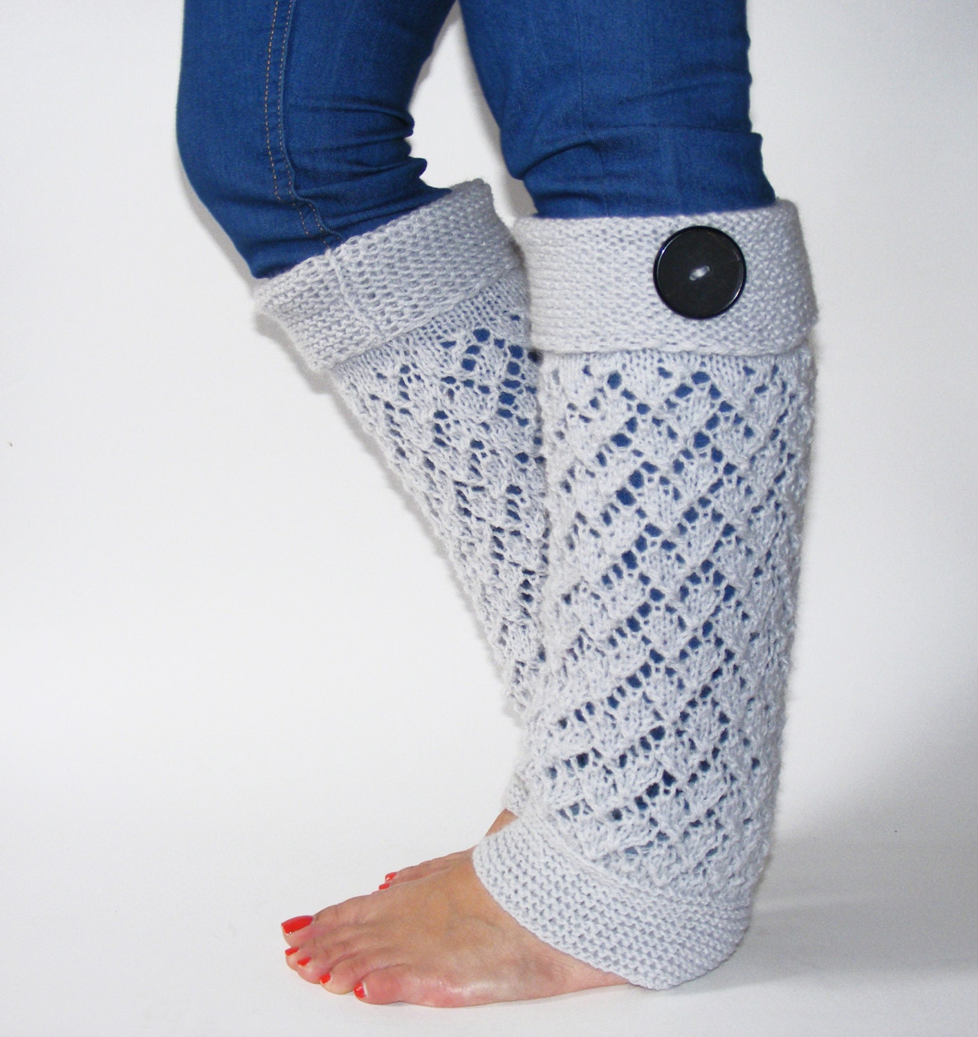 Gray Leg Warmers Knit leg warmers Boot leg by GrandmasWarmYarn