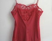 80s Vintage Lingerie / "Lady in Red" / Enchanting Button Front Lace Teddy by FORMFIT ROGERS / 34 (10-12) / Holiday Collection