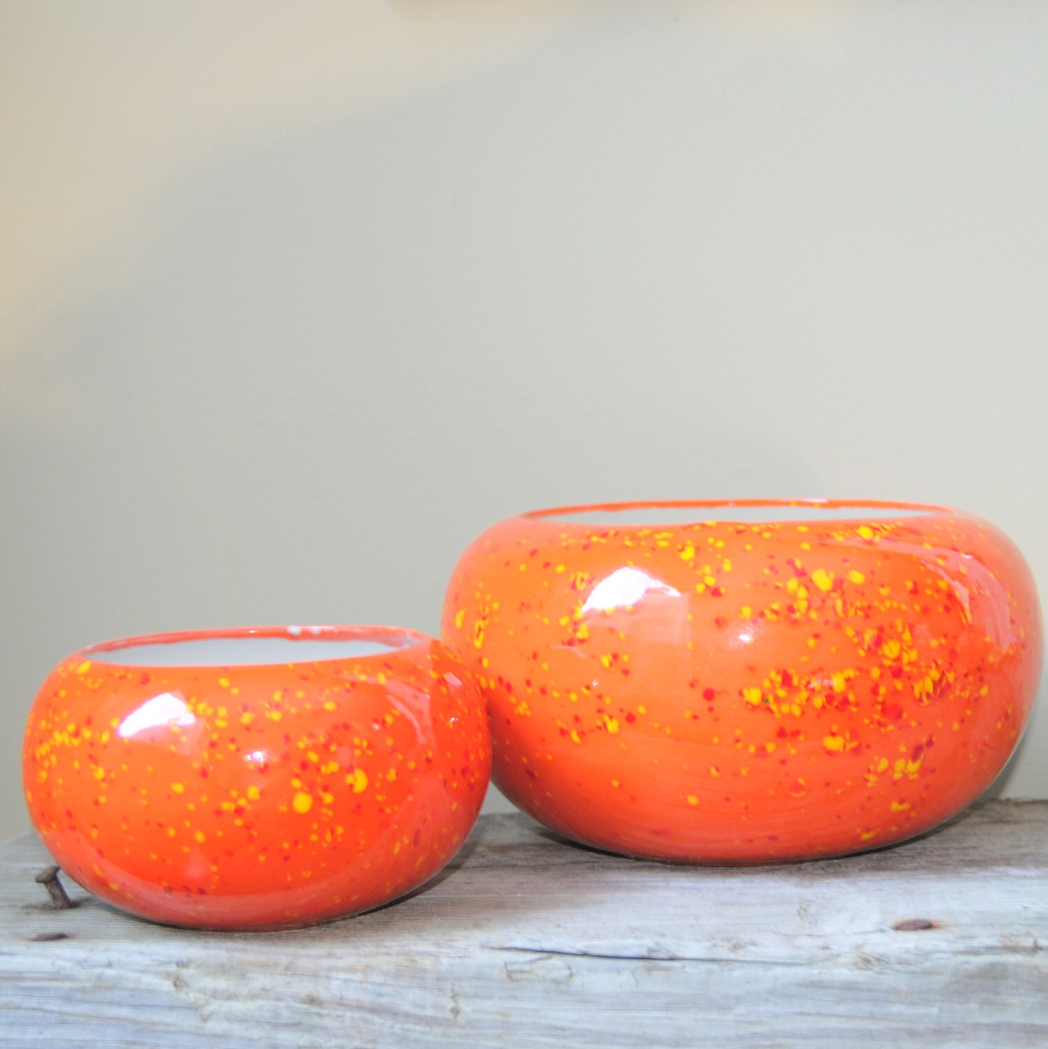 Orange Speckled Ceramic Bowl Set Vintage 1970’s Mod Orange Bowl Set
