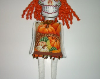 Dia de los Muertos Day of the Dead Cloth Art Doll CALABAZA