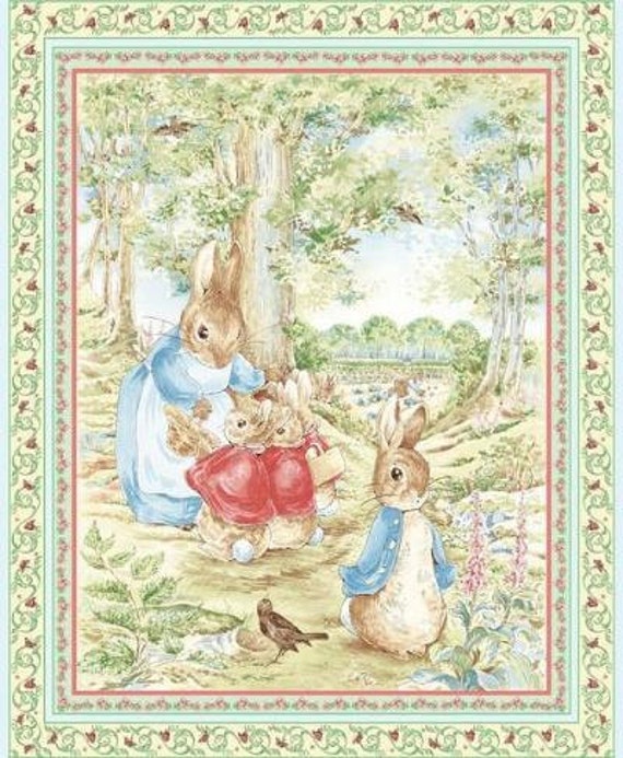 Beatrix Potter Fabric Quilt Panel Peter Rabbit 36 x