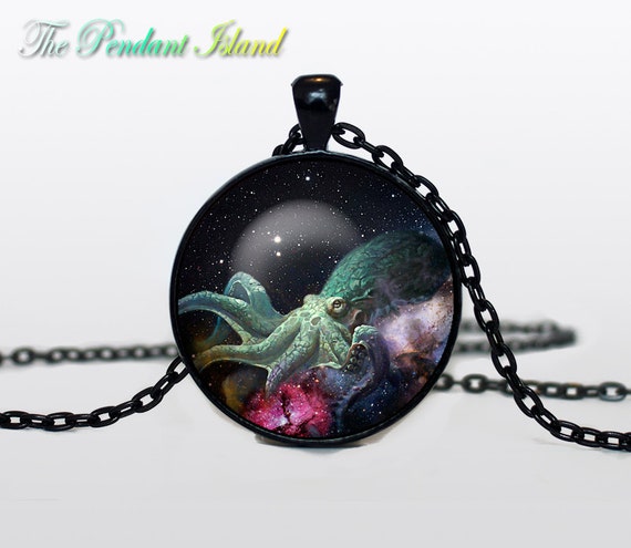 NEBULA OCTOPUS Pendant  Nebula Octopus Necklace Galaxy necklace Space pendant  Jewelry Necklace for him  Art Gifts for Her