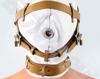 Medical Sensory Deprivation Hood Gimp Mask Genuine Leather w Locking ...