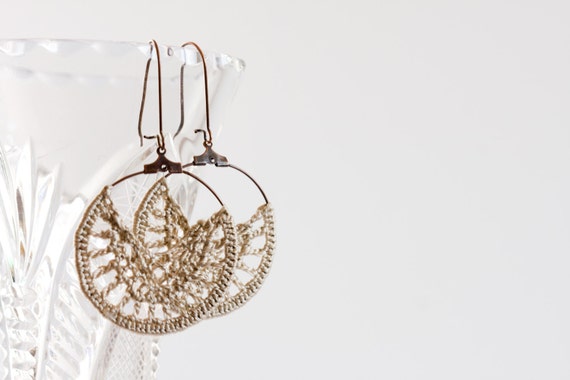 for silk jewelry pouches Hoop Hand Silk Hoop Crochet Beige Lace in Earrings, Crochet Earrings