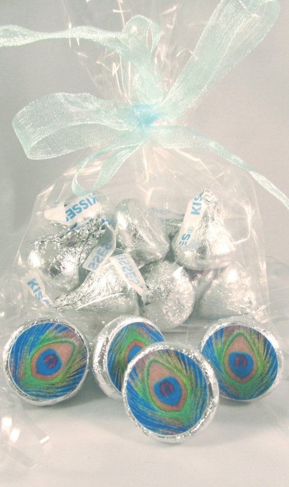 Peacock Wedding Favors Hershey Kiss Stickers Shower Kiss Labels