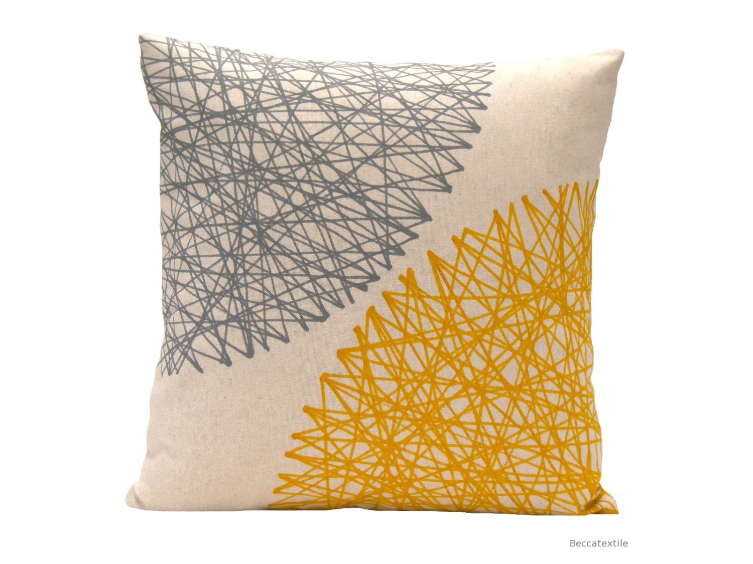 Mustard and Grey Pillow. Geometric cushion by BeccaTextile