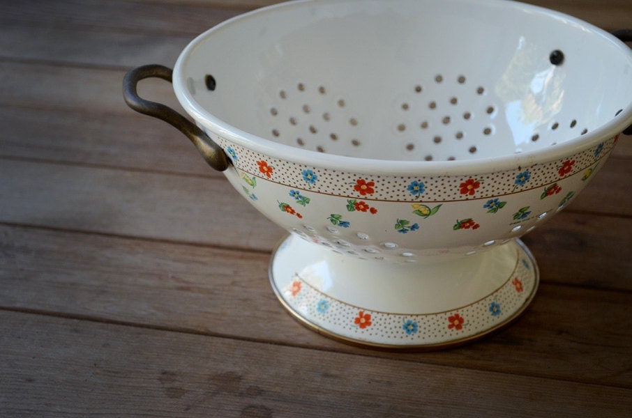 Vintage Enameled Colander Floral Enamel Colander M.