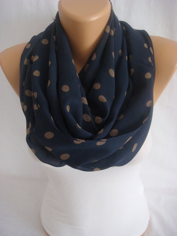 Womens scarves navy with white polka dots