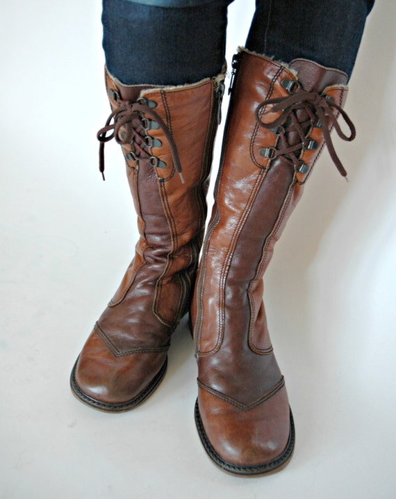 woman's brown leather boots with two tone and by ButtonsandFrills