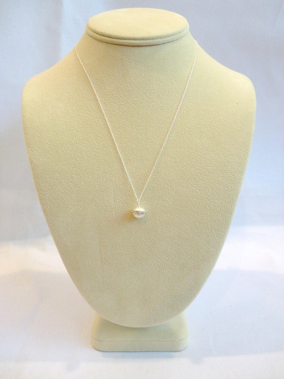 Pearl Necklace With Swarovski Crystals Sterling Silver Chain