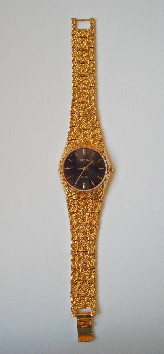 Gruen Yellow Gold Plated Quartz Watch with Jet Black by PoipuPlace