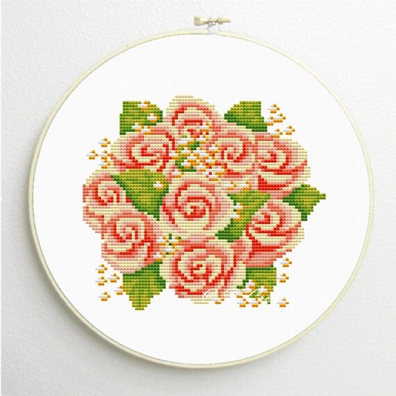 Counted Cross Stitch Pattern rose bouquet PDF instant download