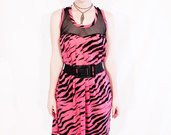 30% OFF SALE Agoraphobix Fishnet Fashionista clinched waist zebra print dress | fishnet dress