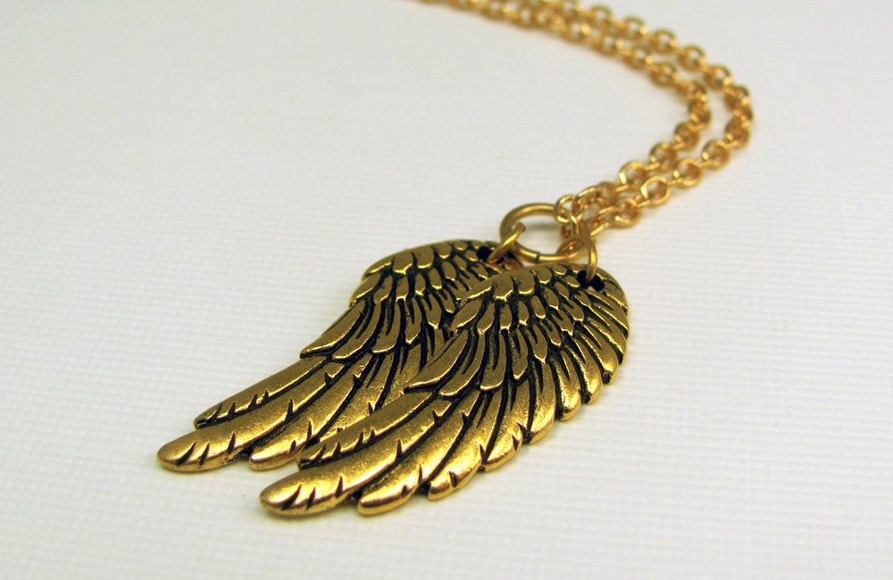 Gold Wings Necklace of Angel Wings Eagle Wings Bird Wings