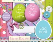Easter Digital Scrapbook Kit - Coloring Eggs Fun Kit - INSTANT Download - Digital Papers Elements Easter Spring -Pink Blue Purple Green Il_170x135