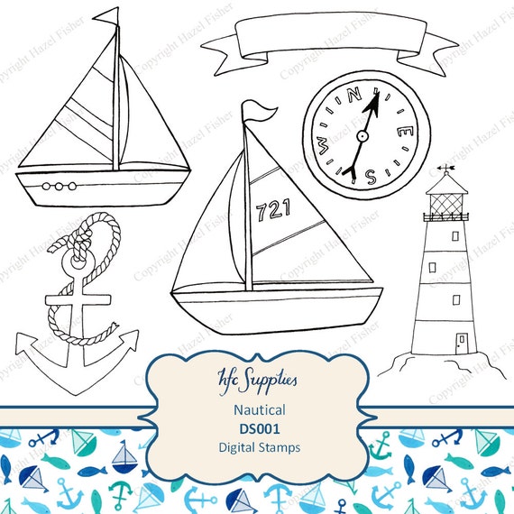 Nautical Digital Stamps clip art printable sailing by hfcSupplies