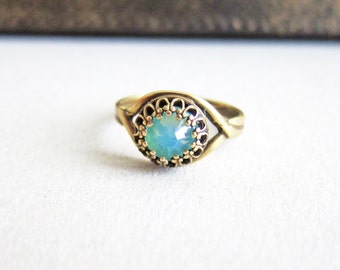 Aquamarine Ring Turquoise Ring Blue Ring Teal Ring Antique Filigree Swarovski Crystal Ring Mother's Day Gift Jewelry Ring Great Gatsby