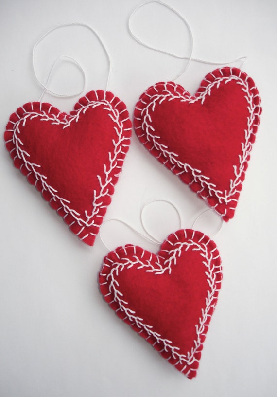 christmas sell crafts to ornaments Embroidered Items to Trio Heart of similar Felt Red,