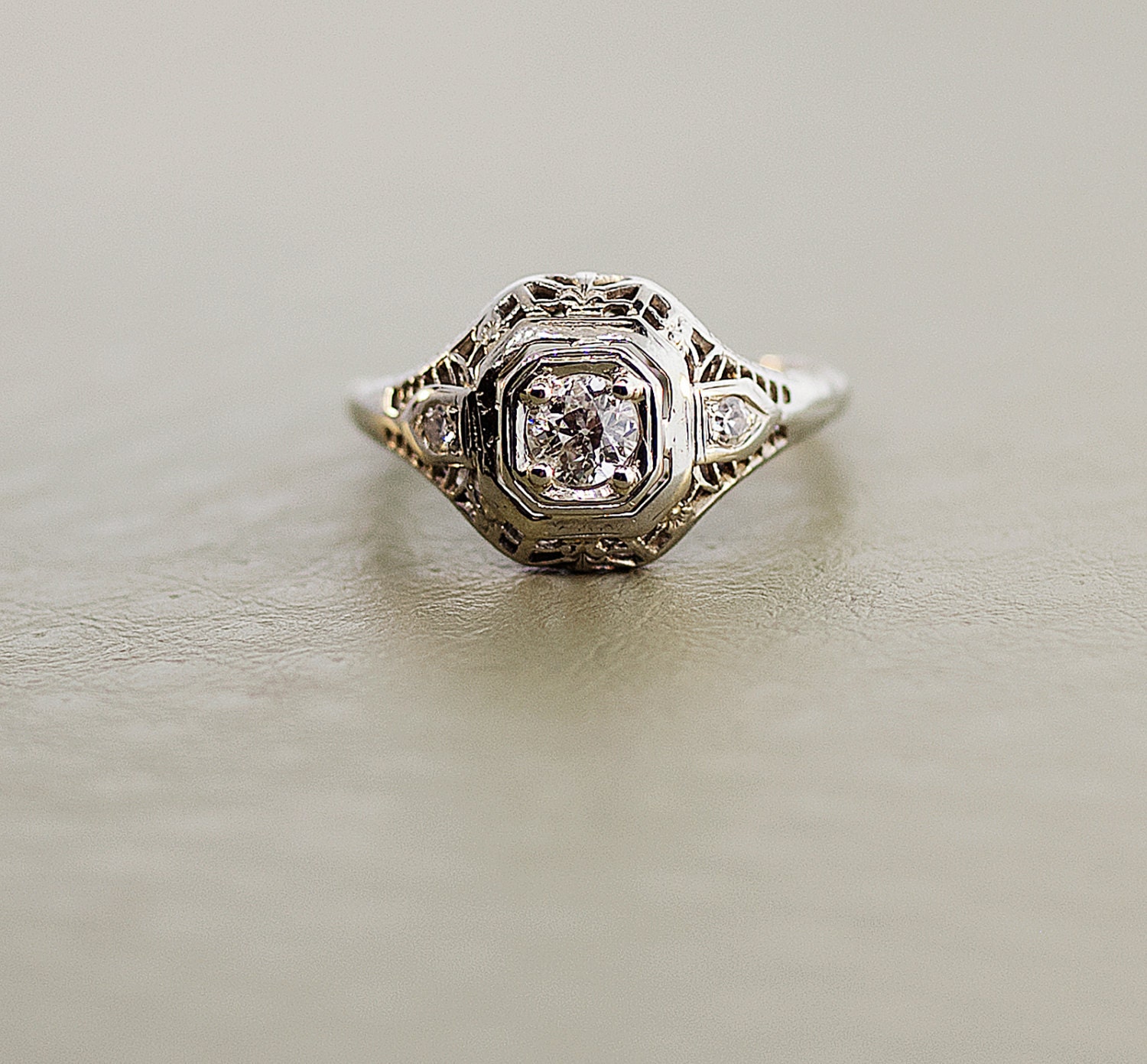 Antique Edwardian 18k White Gold and Diamond by SITFineJewelry