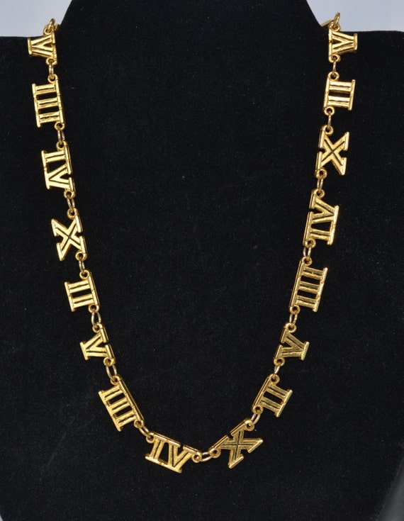 Vintage SWAROVSKI Necklace Gold Roman Numeral Signed