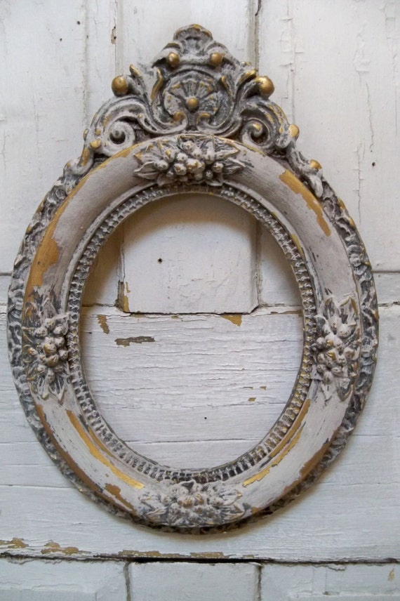 Download Ornate wood oval frame distressed aged white French farmhouse