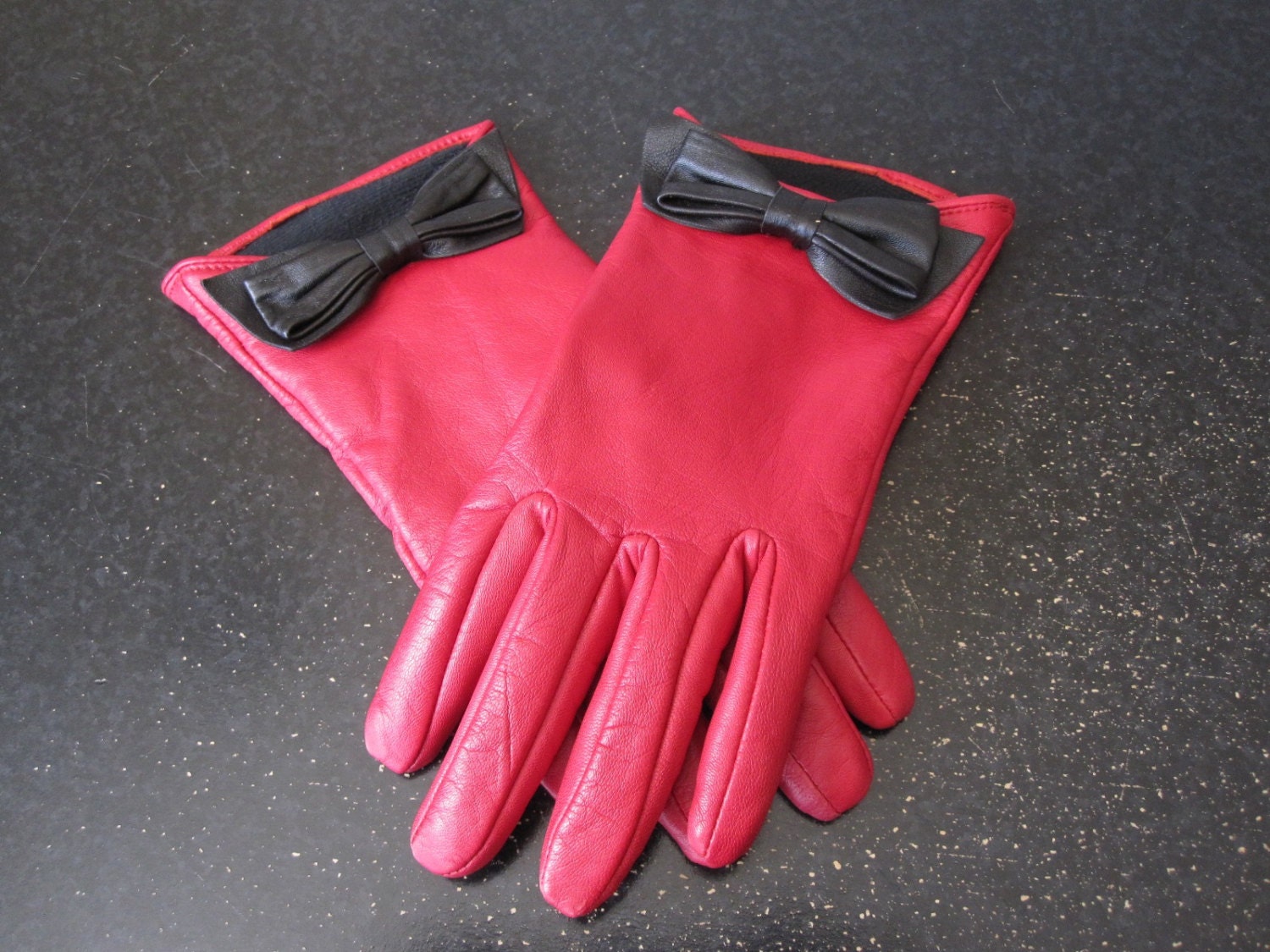 Buttery Soft Red Leather Bow Gloves