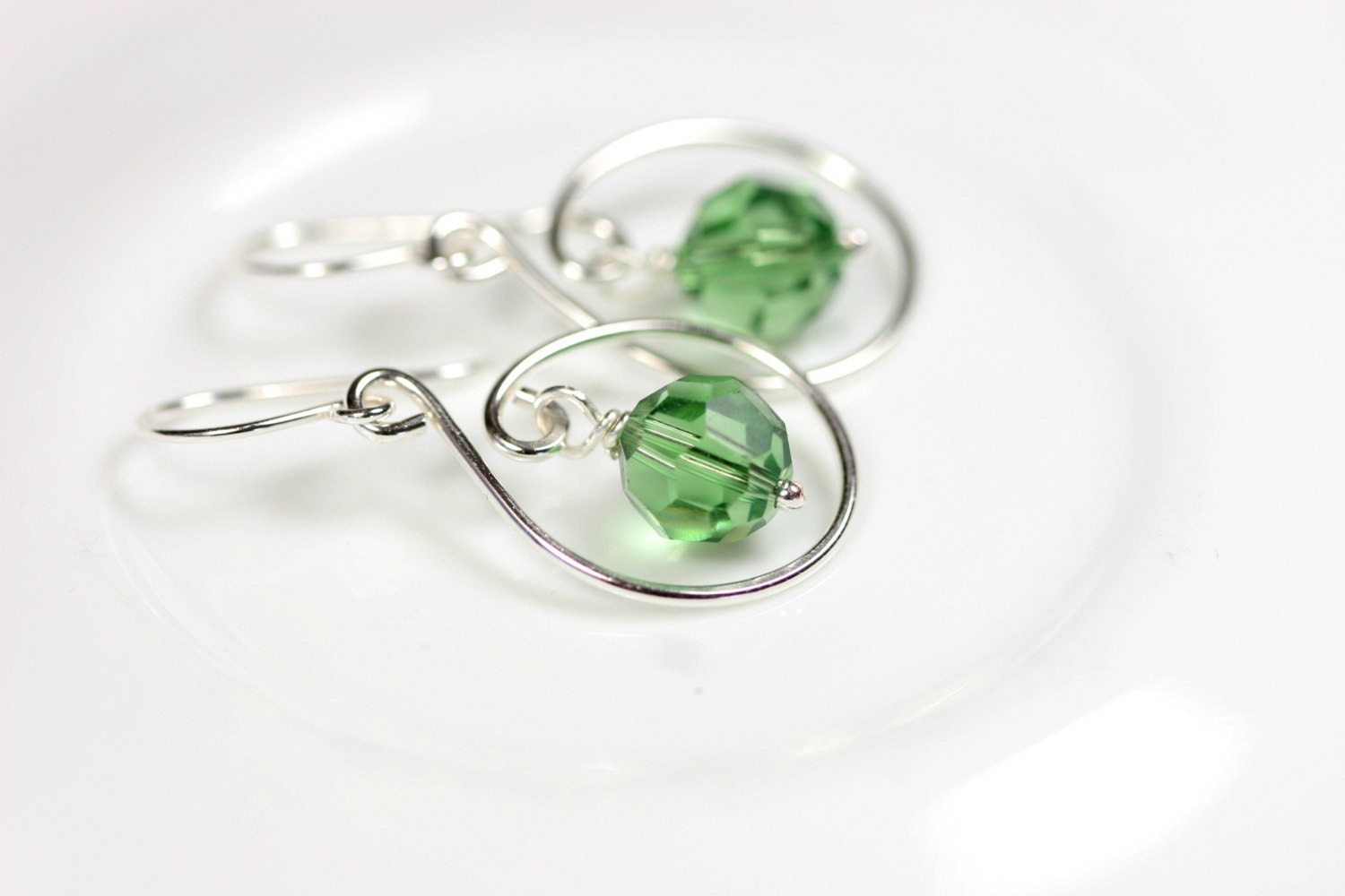 Green Swarovski Earrings Wire Wrapped Jewelry Handmade