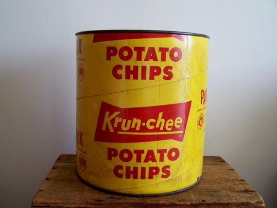 snack time -  retro Krun-Chee potato chip container made by Sunshine Biscuits