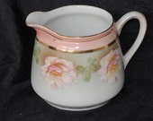 Vintage Creamer, Germany, Embossed and Numbered, Carnation Pink Floral Design, 1940s Vintage Creamer, Germany, Embossed and Numbered, Carnation Pink Floral Design, 1940s