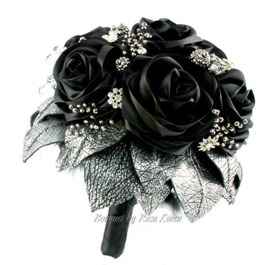 Black Bouquet, Silver Bouquet, Black Bridal Bouquet, Black Wedding Bouquet