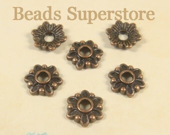 SALE 8 mm x 2 mm Antique Copper Flower Bead Cap - Nickel Free, Lead Free and Cadmium Free - 50 pcs
