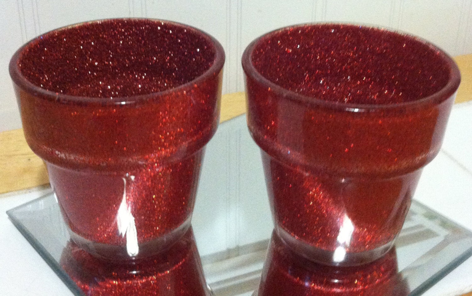 Sale/ Red Flower Pot/ Votive Candle Holders/ Glittered