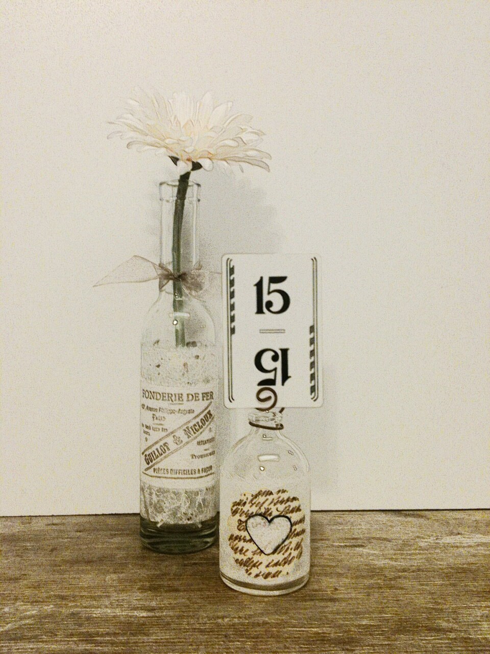 French Country Wedding, Table Numbers, Rustic Glam Wedding, Wedding Vase, Vintage Table Numbers, Small Glass Bottle, Shabby Chic Wedding