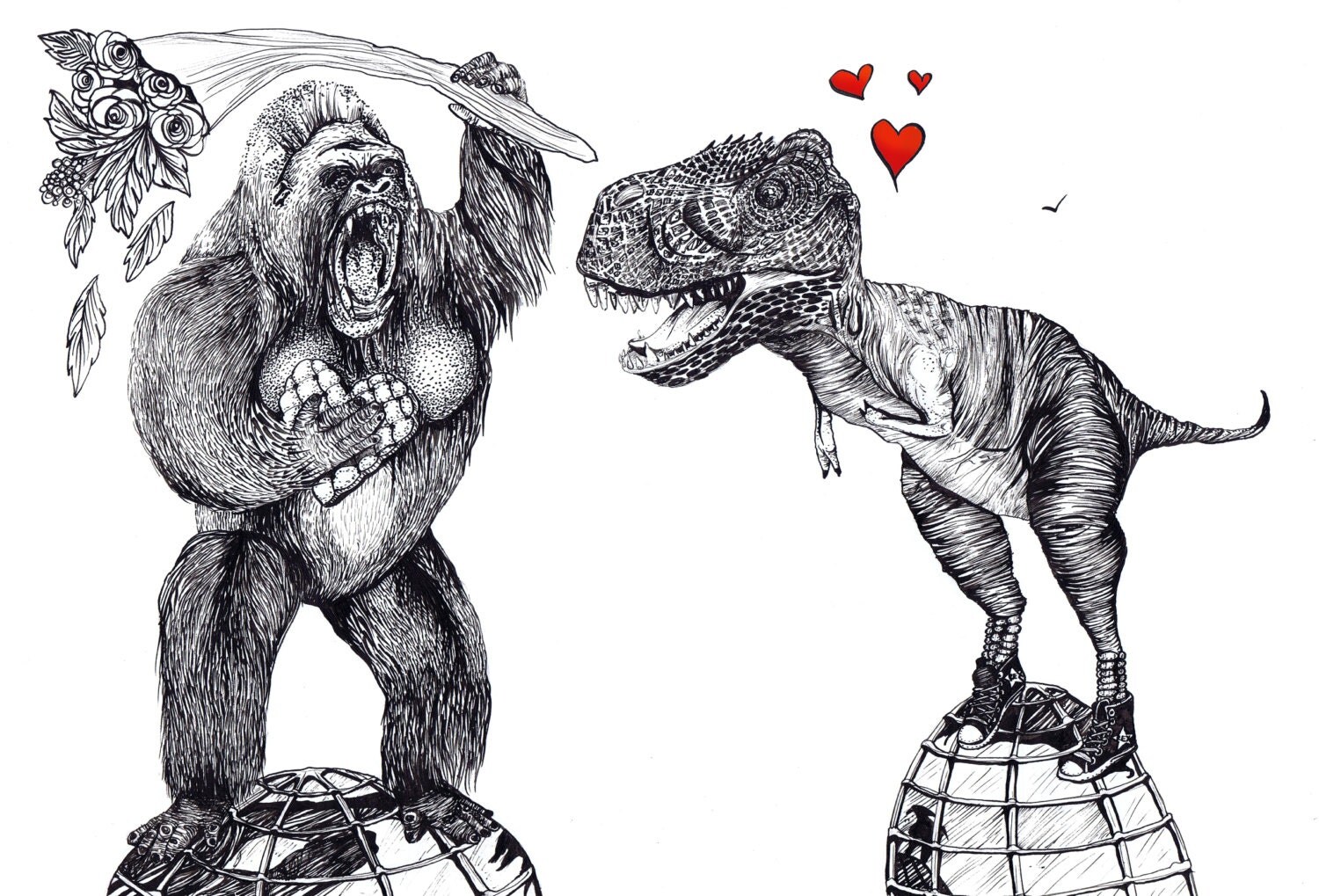 king kong loves trex. Hand made Valentines card. by plumquake
